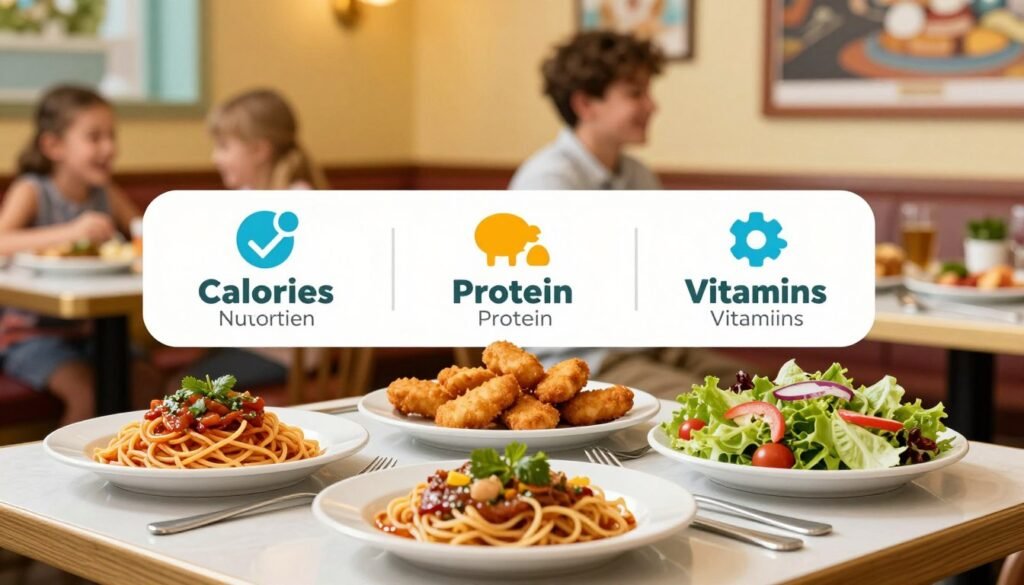 A vibrant and colorful infographic displaying Olive Garden kids meals nutritional information. The foreground features various appealing dishes like spaghetti, chicken tenders, and a small salad beautifully presented on a table with friendly and inviting tableware. In the middle, eye-catching icons represent nutritional facts such as calories, protein, and vitamins, arranged in a clear and organized manner. The background showcases a soft, warm restaurant ambiance with blurred images of Olive Garden decor, creating a welcoming atmosphere. The lighting is bright and cheerful, reminiscent of a family dining experience. The angle captures the table setting at a slight tilt, emphasizing the delicious meals while maintaining a clean, professional look. A vibrant and colorful infographic displaying Olive Garden kids meals nutritional information. The foreground features various appealing dishes like spaghetti, chicken tenders, and a small salad beautifully presented on a table with friendly and inviting tableware. In the middle, eye-catching icons represent nutritional facts such as calories, protein, and vitamins, arranged in a clear and organized manner. The background showcases a soft, warm restaurant ambiance with blurred images of Olive Garden decor, creating a welcoming atmosphere. The lighting is bright and cheerful, reminiscent of a family dining experience. The angle captures the table setting at a slight tilt, emphasizing the delicious meals while maintaining a clean, professional look.